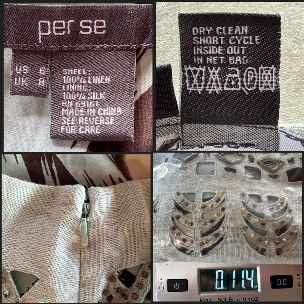 Per Se Linen Beaded Cut-Out Silk Lined Mini Skirt (6) - Picture 6 of 17
